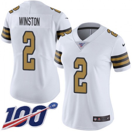 Nike Saints #2 Jameis Winston White Women's Stitched NFL Limited Rush 100th Season Jersey