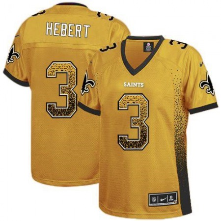 Nike Saints #3 Bobby Hebert Gold Women's Stitched NFL Elite Drift Fashion Jersey