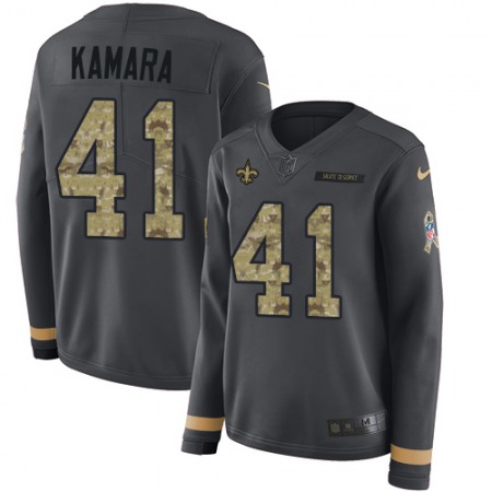 Nike Saints #41 Alvin Kamara Anthracite Salute to Service Women's Stitched NFL Limited Therma Long Sleeve Jersey