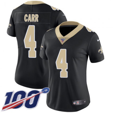 Nike Saints #4 Derek Carr Black Team Color Women's Stitched NFL 100th Season Vapor Limited Jersey