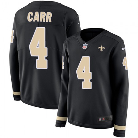 Nike Saints #4 Derek Carr Black Team Color Women's Stitched NFL Limited Therma Long Sleeve Jersey