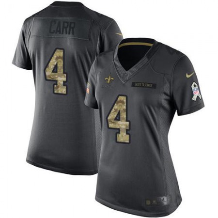 Nike Saints #4 Derek Carr Black Women's Stitched NFL Limited 2016 Salute To Service Jersey