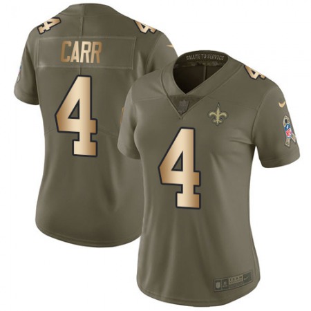 Nike Saints #4 Derek Carr Olive/Gold Women's Stitched NFL Limited 2017 Salute To Service Jersey