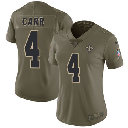 Nike Saints #4 Derek Carr Olive Women's Stitched NFL Limited 2017 Salute To Service Jersey