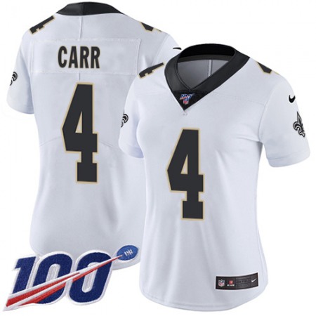 Nike Saints #4 Derek Carr White Women's Stitched NFL 100th Season Vapor Limited Jersey