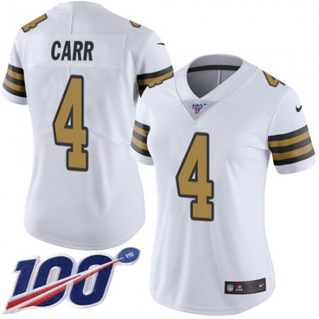 Nike Saints #4 Derek Carr White Women's Stitched NFL Limited Rush 100th Season Jersey