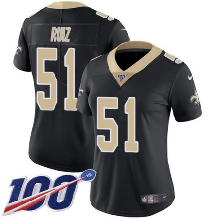 Nike Saints #51 Cesar Ruiz Black Team Color Women's Stitched NFL 100th Season Vapor Untouchable Limited Jersey