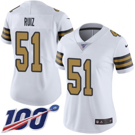 Nike Saints #51 Cesar Ruiz White Women's Stitched NFL Limited Rush 100th Season Jersey