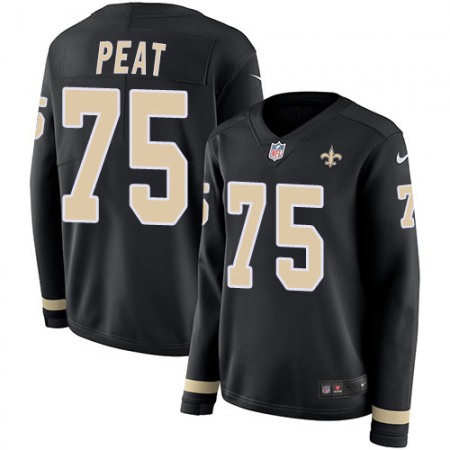 Nike Saints #75 Andrus Peat Black Team Color Women's Stitched NFL Limited Therma Long Sleeve Jersey