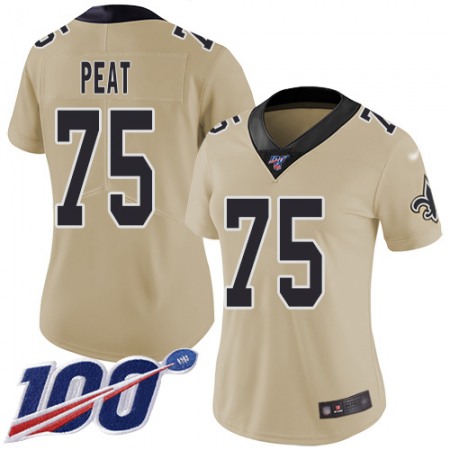Nike Saints #75 Andrus Peat Gold Women's Stitched NFL Limited Inverted Legend 100th Season Jersey