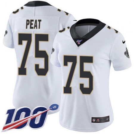 Nike Saints #75 Andrus Peat White Women's Stitched NFL 100th Season Vapor Untouchable Limited Jersey