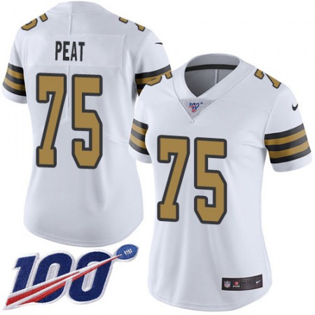 Nike Saints #75 Andrus Peat White Women's Stitched NFL Limited Rush 100th Season Jersey