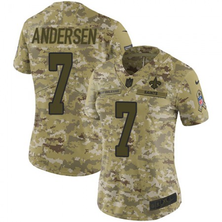 Nike Saints #7 Morten Andersen Camo Women's Stitched NFL Limited 2018 Salute to Service Jersey