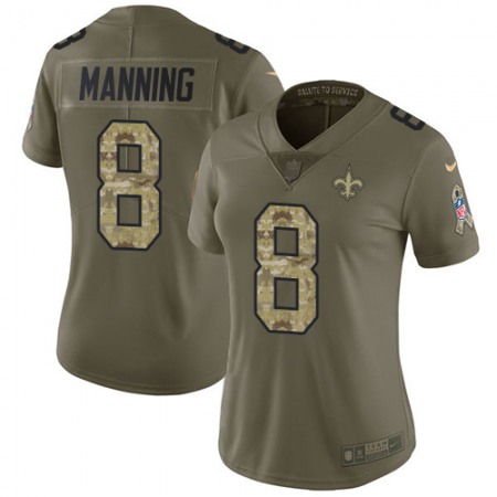 Nike Saints #8 Archie Manning Olive/Camo Women's Stitched NFL Limited 2017 Salute to Service Jersey
