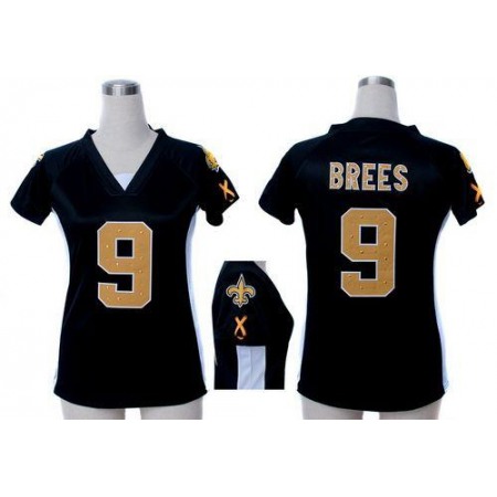 Nike Saints #9 Drew Brees Black Team Color Draft Him Name & Number Top Women's Stitched NFL Elite Jersey
