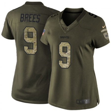 Nike Saints #9 Drew Brees Green Women's Stitched NFL Limited 2015 Salute to Service Jersey