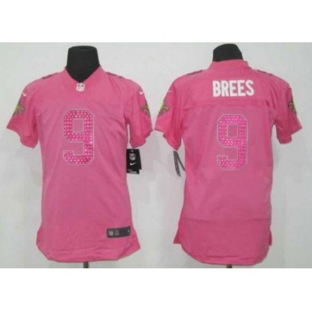 Nike Saints #9 Drew Brees Pink Sweetheart Women's Stitched NFL Elite Jersey
