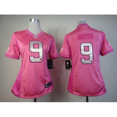 Nike Saints #9 Drew Brees Pink Women's Be Luv'd Stitched NFL Elite Jersey