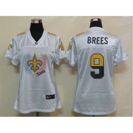 Nike Saints #9 Drew Brees White Women's Fem Fan NFL Game Jersey