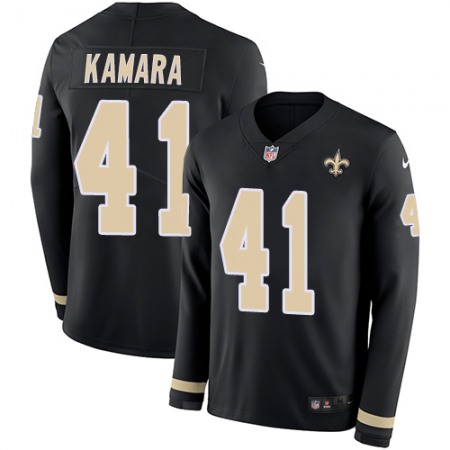 Nike Saints #41 Alvin Kamara Black Team Color Youth Stitched NFL Limited Therma Long Sleeve Jersey