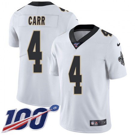 Nike Saints #4 Derek Carr White Youth Stitched NFL 100th Season Vapor Limited Jersey