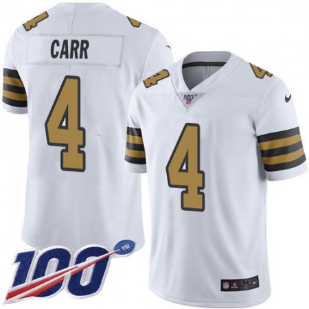 Nike Saints #4 Derek Carr White Youth Stitched NFL Limited Rush 100th Season Jersey