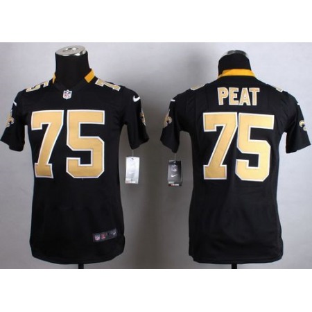 Nike Saints #75 Andrus Peat Black Team Color Youth Stitched NFL Elite Jersey