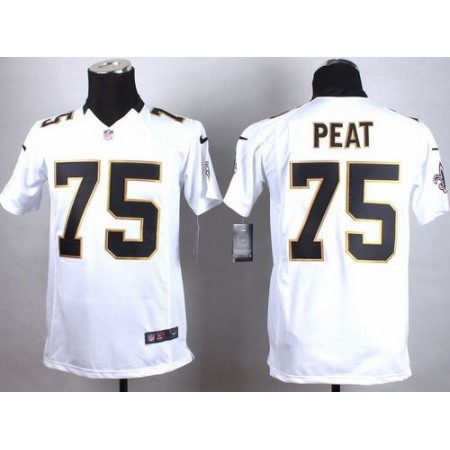 Nike Saints #75 Andrus Peat White Youth Stitched NFL Elite Jersey