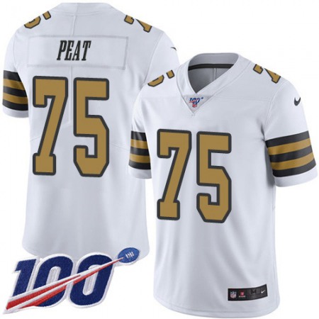 Nike Saints #75 Andrus Peat White Youth Stitched NFL Limited Rush 100th Season Jersey