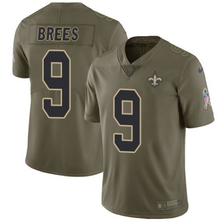 Nike Saints #9 Drew Brees Olive Youth Stitched NFL Limited 2017 Salute to Service Jersey