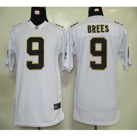 Nike Saints #9 Drew Brees White Youth Stitched NFL Elite Jersey