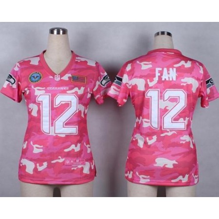 Nike Seahawks #12 Fan Pink Women's Stitched NFL Elite Camo Fashion Jersey