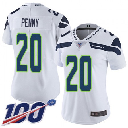 Nike Seahawks #20 Rashaad Penny White Women's Stitched NFL 100th Season Vapor Limited Jersey