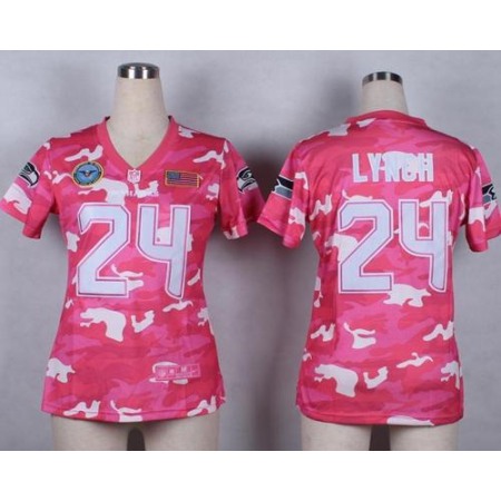Nike Seahawks #24 Marshawn Lynch Pink Women's Stitched NFL Elite Camo Fashion Jersey