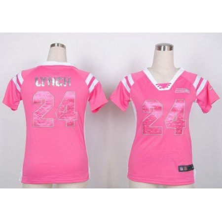 Nike Seahawks #24 Marshawn Lynch Pink Women's Stitched NFL Elite Draft Him Shimmer Jersey