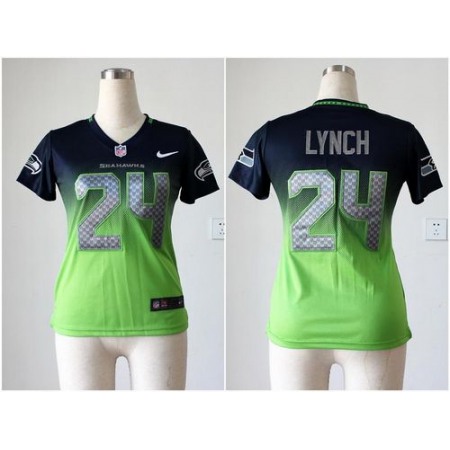Nike Seahawks #24 Marshawn Lynch Steel Blue/Green Women's Stitched NFL Elite Fadeaway Fashion Jersey