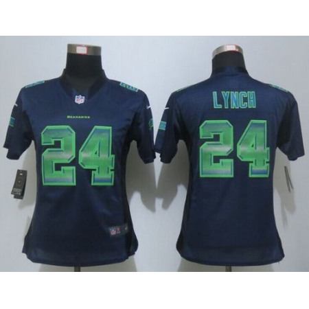 Nike Seahawks #24 Marshawn Lynch Steel Blue Team Color Women's Stitched NFL Elite Strobe Jersey