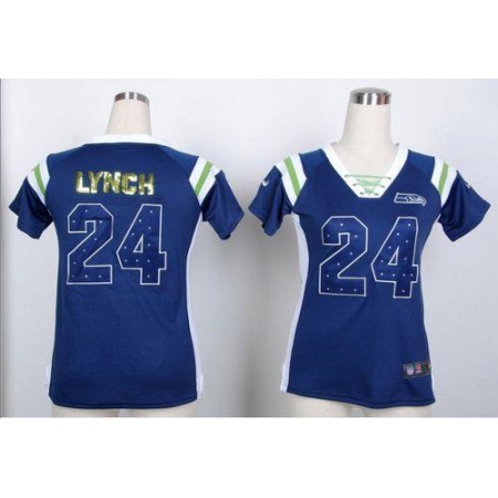 Nike Seahawks #24 Marshawn Lynch Steel Blue Women's Stitched NFL Elite Draft Him Shimmer Jersey