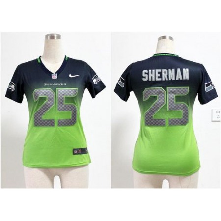 Nike Seahawks #25 Richard Sherman Steel Blue/Green Women's Stitched NFL Elite Fadeaway Fashion Jersey