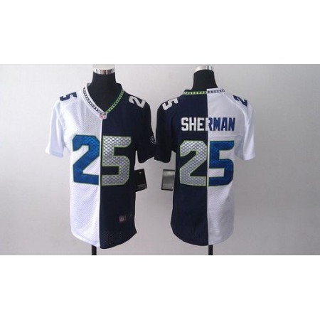 Nike Seahawks #25 Richard Sherman Steel Blue/White Women's Stitched NFL Elite Split Jersey