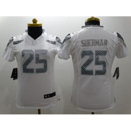 Nike Seahawks #25 Richard Sherman White Women's Stitched NFL Limited Platinum Jersey