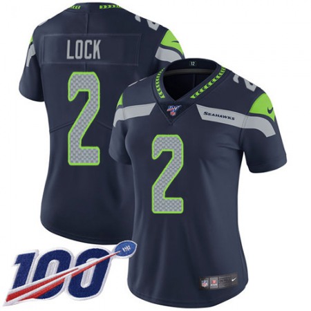 Nike Seahawks #2 Drew Lock Steel Blue Team Color Women's Stitched NFL 100th Season Vapor Untouchable Limited Jersey