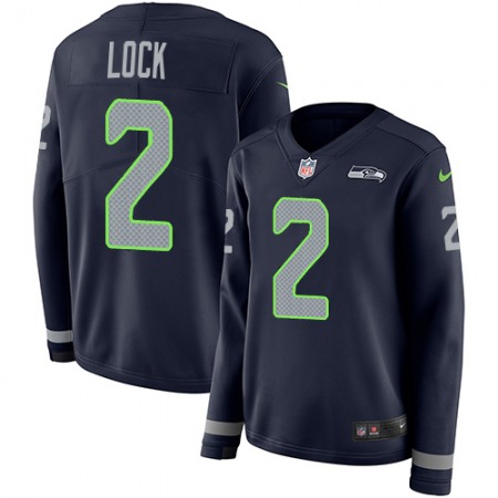 Nike Seahawks #2 Drew Lock Steel Blue Team Color Women's Stitched NFL Limited Therma Long Sleeve Jersey