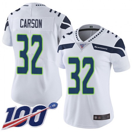 Nike Seahawks #32 Chris Carson White Women's Stitched NFL 100th Season Vapor Limited Jersey