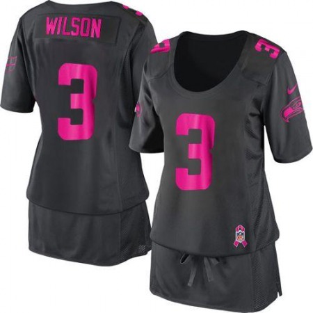 Nike Seahawks #3 Russell Wilson Dark Grey Women's Breast Cancer Awareness Stitched NFL Elite Jersey