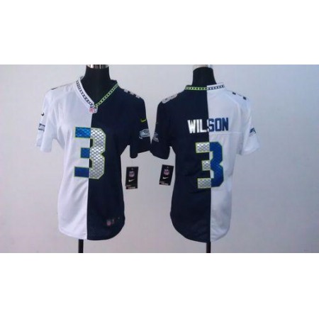 Nike Seahawks #3 Russell Wilson Steel Blue/White Women's Stitched NFL Elite Split Jersey