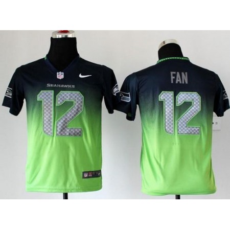 Nike Seahawks #12 Fan Steel Blue/Green Youth Stitched NFL Elite Fadeaway Fashion Jersey