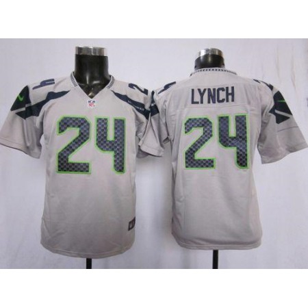 Nike Seahawks #24 Marshawn Lynch Grey Alternate Youth Stitched NFL Elite Jersey