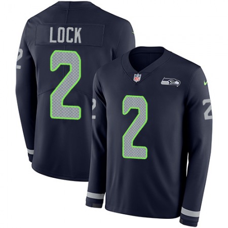 Nike Seahawks #2 Drew Lock Steel Blue Team Color Youth Stitched NFL Limited Therma Long Sleeve Jersey