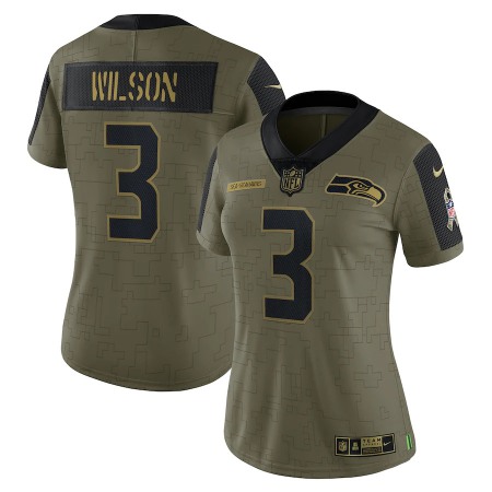 Seattle Seahawks #3 Russell Wilson Olive Nike Women's 2021 Salute To Service Limited Player Jersey